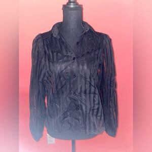 SHEIN Black Mesh Button-Up Top